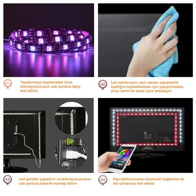Exeo Tv Arkası Bluetooth RGB USB Şerit Led Slikonlu 3 Mt Exeo Tv Arkası Bluetooth RGB USB Şerit Led Slikonlu 3 Mt